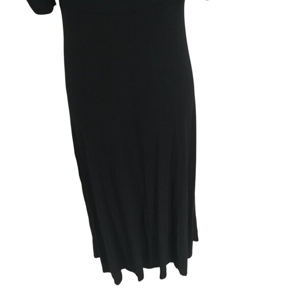 Boden Ruched Front Jersey V Neck Black Midi Dress Size 8R Stretch Short Sleeve - Picture 4 of 12